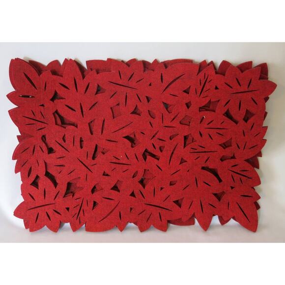Felt Cut Out Placemats 4 Fall Leaves Red 18"x13 Holiday Decor Cutwork Home Table - Picture 6 of 7